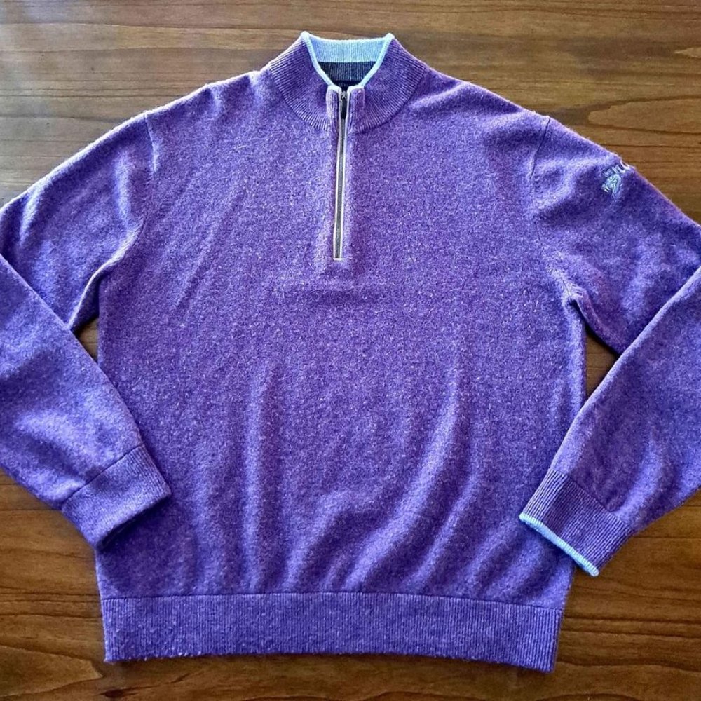 GREYSON SEBONACK 1/4 ZIP CASHMERE/WOOL MEN'S PURPLE ULTRA SOFT PULLOVER SWEATER